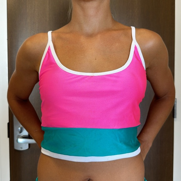 REVLY SPORT Jessie Hybrid Flamingo/SeaFoam Colorblock Top & Cheeky Blake Bottom - Picture 2 of 9